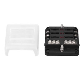 6 Way Fuse Box with LED Indicator, Waterproof Cover Fuse Box for Car Truck Boat RV Trailer, PBT Material, with 12 Fuses