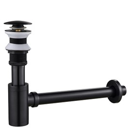MENATT Bottle P Trap Brass Round 1 1/4 Inch Decorative P-Trap, Bathroom Basin Sink Waste Drain Kit without Overflow Drain, Wall Drainage, Oiled Rubbered Bronze