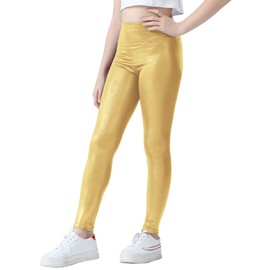 Jinhiteam Girls Metallic Leggings Size 9-10 Years Old Kids Solid Color Athletic Dance Activewear Strech Tights