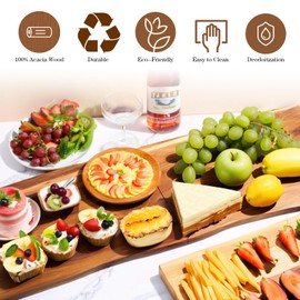 Large Charcuterie Board with Handles – 33 x 12 Inch Extra Large Acacia Wood Foldable Long Serving Tray – Portable Big Cheese Board and Long Cutting Board for Appetizers, Party, or Travel