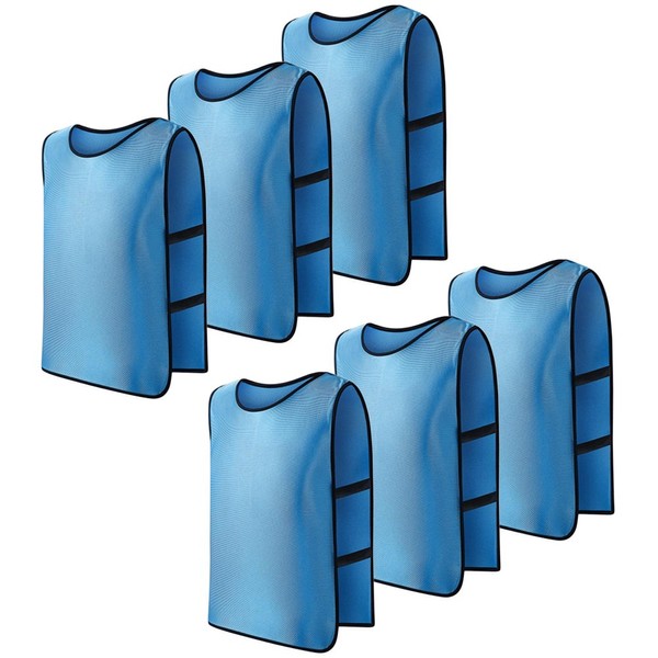 Cosmos Team Practice Pinnies Scrimmage Vests Sport Jerseys Vests with Flexible Straps for Adult, Pack of 6 Pcs (Light Blue)