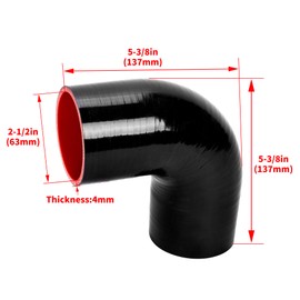 HECASA 90 Degree ID 2.5" Universal Elbow Silicone Hose 4Ply-Reinforced 5.37" leg length for Turbo Intercooler Intake Piping Thickness 4mm