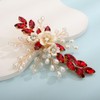 Teyglen Crystal Bridal Hair Clip Wedding Flower Red Rhinestone Hair