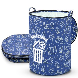 Memorywuu 1 Pack 30 Gallon Collapsible Pop up Trash Can with Zippered Lid Pop up Storage Bin Portable Trash Can Camping Garbage Can for Outdoor Camping RV's Yard Waste (Recycling Style)