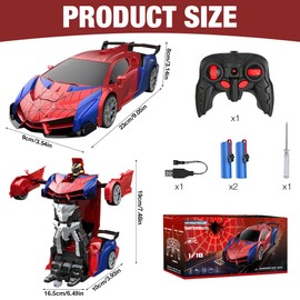 PLLYPE 2-in-1 Remote Controlled Car, 1:18 Spider Toy Car, Deformable, 2.4GHz Transformation Robot Spider RC Car, with Remote Control, for Children from 3 Years, Gifts Christmas
