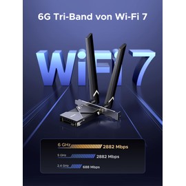 UGREEN WiFi 7 BE6500 WLAN Card with Bluetooth 5.4, 6GHz Band, MLO, Easy Installation, WPA3, Network Card with 2 x 6dBi Antennas, PCIe WLAN Card Compatible with Windows 11
