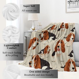 VODRM Basset Hound Blanket Cute Puppy Dog Throw Blankets,Gifts for Kids Adult Women Men,Lightweight Soft Fleece,Pet Lovers,Sofa Couch Bed Room Modern Decor 50x60in