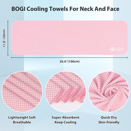 BOGI 2 Pack Cooling Towel, Cooling Towels for Neck(100x30 cm)Ice Towel Cooling Towel, Soft Breathable Sweat Towel for men & women,Stay Cool for Yoga, Sport, Gym, Camping & More Activities | Blue+Pink