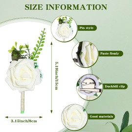 Retrowavy 32 Pieces Ivory Rose Boutonniere pins for Men Groom and Best Man Boutonnieres with Pins Groom Boutonniere with Artificial Fake Corsage for Wedding Prom Ceremony Anniversary Dinner