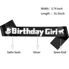 Black Cowgirl Birthday Sash with Silver Foil, Retro Rodeo Birthday Decorations, Cowgirl Theme Sash, Horse Theme Birthday Party