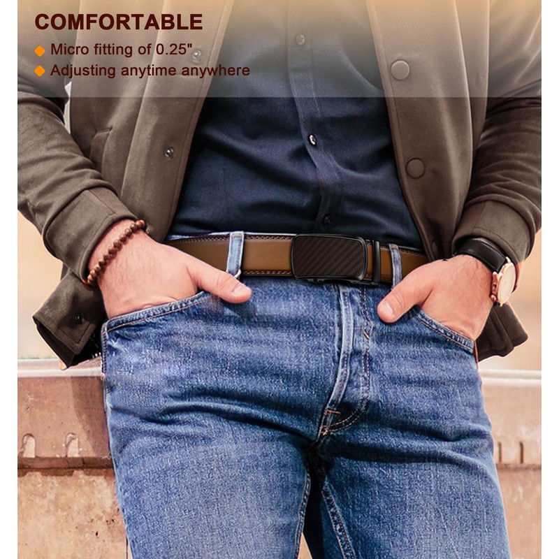 BULLIANT Men's Ratchet Belt 2 Pack-Click Leather Belt Adjustable for