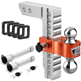Kohree Adjustable Trailer Hitch Fit 2 Inch Receiver, Dual Solid Ball 2" and 2-5/16"(12,500 LBS GTW), 10" Drop & Rise Heavy Duty Aluminum Tow Hitch with 4 Silencer Pads & 2 Locking Hitch Pin, Orange