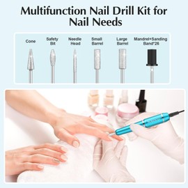 JIASHENG USB Electric Nail Drill, Nail Drill Portable Electric Nail File for Acrylic Gel Nails, Professional Nail Drill Kit Manicure and Pedicure Kit with Nail Drill Bits for Home and Salon Use, Blue