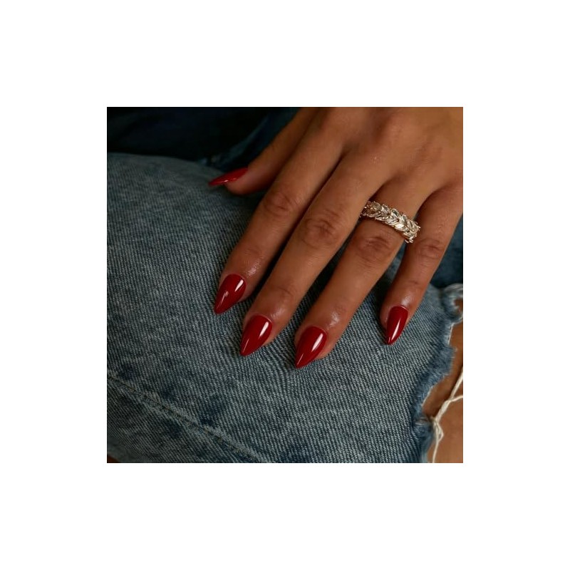 Uñas postizas cortas almendradas, uñas postizas rojas stiletto cortas, uñas