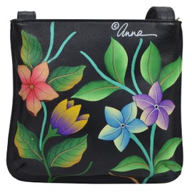 Anna by Anuschka Women's Slim Shoulder Organizer Leather, Birds in Paradise-Black, One Size