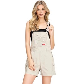 Revolt Women's Juniors Classic Twill Short Overalls (Fly Khaki, Large)