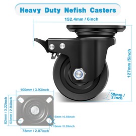 Nefish 4-Inch Heavy Duty Casters Set of 4, Industrial Grade Casters Wheels 7000 LBS, Low Gravity Plate Swivel Caster with Brake, Sturdy & Corrosion-Resistant Nylon Wheels for Industrial, Equipment