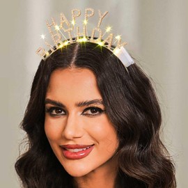 DRESBE Light Up Birthday Headband LED Happy Birthday Headbands Birthday Party Favors Hair Accessories for Women (Gold)