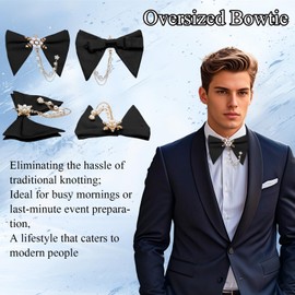 Luckyvestir Black Oversized Bow Ties for Men Detachable Pre Tied Bow Tie With Pearl Decoration Bowtie for Tuxedo Wedding Banquet
