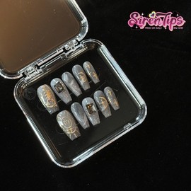 E - $9.9 SALE SirenTips Handmade Press On Nail Art 10Pcs Set Free Tools Luxury Nail Care Manicure Daily Durable - Style: E57, Size: S