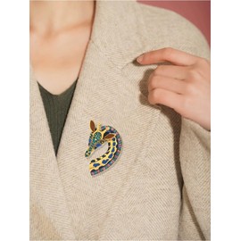 Colored Enamel Giraffe Animal Brooch Pin for Women Men Gold Plated Fashion Rhinestone Dress Hat Costume Accessories Creative Birthday Holiday Decor Jewelry for Pet Lover (Blue)