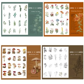 RISYPISY 160 Pieces Floral Stickers, Eucalyptus Plant Sticker Set, Decorative Decals, Scrapbooking Stickers for Journaling, Crafts, Laptop