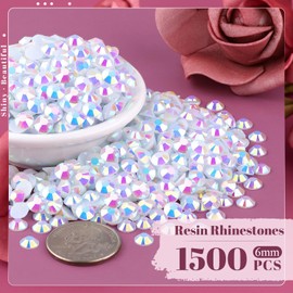 1500PCS 6mm Resin Jelly Rhinestones in Bulk (White AB), Bedazzling Flatback Crystals Rhinestones for Crafting DIY Nail Decoration, Gems Diomand Charms for Tumbler Shoes Clothing Fabric