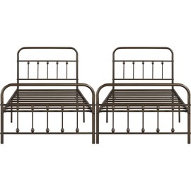 Yaheetech 2 Pcs Twin Bed Frame Metal Platform Bed with Victorian Style Iron-Art Headboard/Footboard/Under Bed Storage/No Box Spring Needed Bronze
