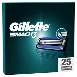Gillette Mach3 Standard Razor for Men, 25 Gillette Replacement Blades, with Lubricating Strip for a Smooth Glide and New Blade Coating