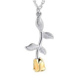 Rose Flower Urn Necklace Cremation Jewellery for Ashes for Women Girls Urn Keepsake Pendant Human Pet Memorial Locket Holder, Stainless Steel, No Gemstone
