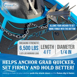 WAVESRX Stainless Steel Anchor Chain for Boats, Jet Skis & PWC l Premium Marine Grade Zero-Rust Boat Anchor Chain with Anti-Lost Dual Link Shackles | Must-Have Boat Accessories