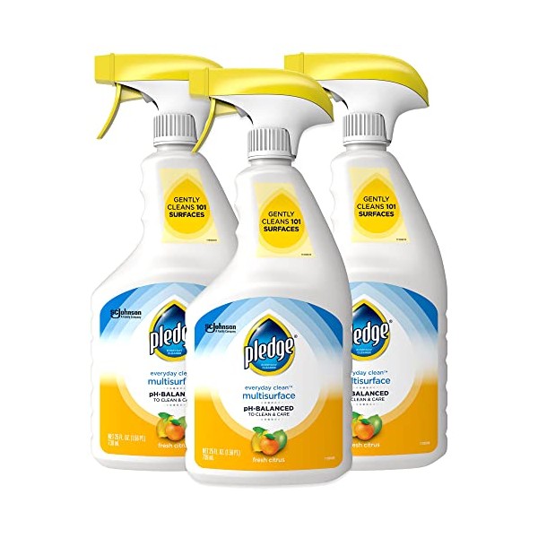 Pledge Multi Surface Cleaner Spray for Most Hard Surfaces, Everyday Clean, pH-Balanced, Fresh Citrus Scent, 25 oz (Pack of 3)
