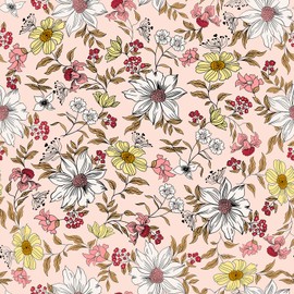 VEELIKE Pink Floral Wallpaper Stick and Peel Vintage Daisy Floral Peel and Stick Wallpaper for Girls Bedroom Nursery 17.7''x118'' Removable Wallpaper Waterproof Pink Contact Paper for Cabinets Drawers