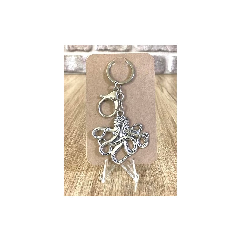LARGE KEYRING - Octopus - Antique Silver Plated. Split Ring