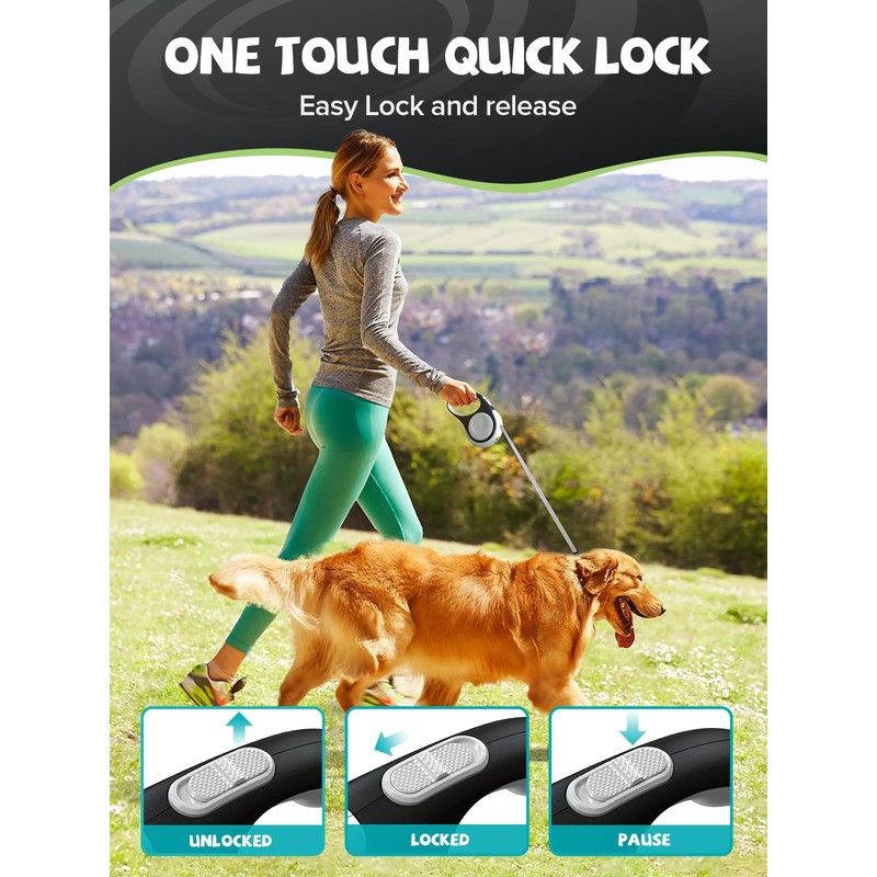 Retractable Dog Leash with LED Flashlight, Douexio Upgrade 3 in