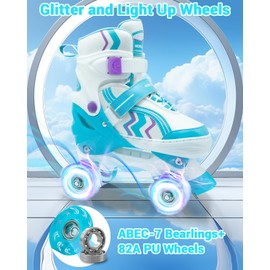 WELLWON Roller Skates Kids, 4 Adjustable Rollerskates with 8 Light Up Wheels, Child Roller Skate for Boys Girls Age 5-8, Children Beginners for Outdoor Indoor Sports