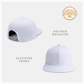 CHOK.LIDS Flat Bill Visor Classic Snapback Hat Blank Adjustable Brim High Top End Trendy Color Style Plain Tone Baseball Cap (White)
