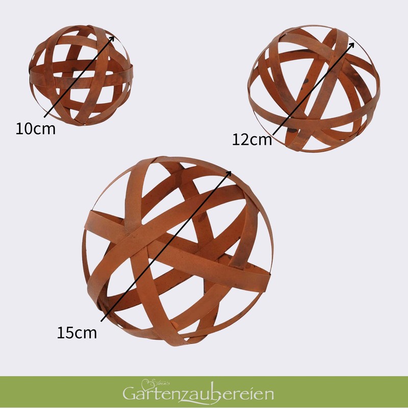 Decorative Rust Ball for Garden Set of 3 in 3