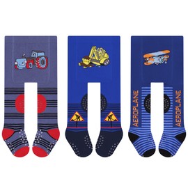 L&K-II Pack of 3 Crawling Tights Baby Girls Boys Tights with ABS Sole Non-Slip Nubs Car Aeroplane Lion Motif 2731, 2731A-3 Series