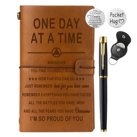 Muzuis Sober Gifts Sobriety Gifts for Women Men Leather Journal Notebook Addiction Recovery Sober Pocket Hug Alcoholics Anonymous Gifts Recovery AA NA Gifts