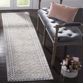 SAFAVIEH Brentwood Collection BNT899G Traditional Oriental Distressed Non-Shedding Living Room Bedroom Runner, 2' x 20' , Light Grey / Blue