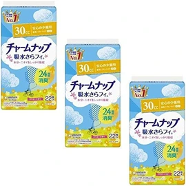 Charm Nap for Women, Water Absorbent and Smooth Fill, 1.0 fl oz (30 cc), Safe for Small Amounts, 22 Pieces, Daytime Napkins, Size 9.1 inches (23 cm), For Light Urinary Spills, 3 Pieces