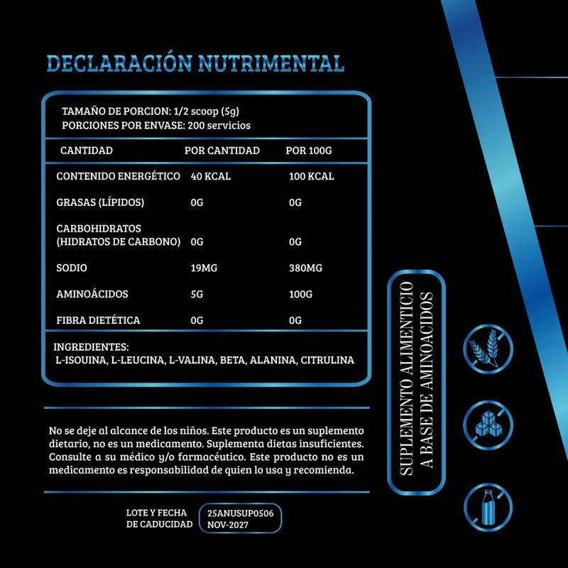 Aminoácidos En Polvo 1kg Anubis Pre Entreno 200 Servicios Tamarindo
