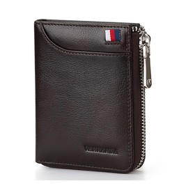 VANNANBA Mens Genuine Leather Zipper Wallet RFID Blocking Bifold Zip Around Wallets Multi Credit Card Holder with Coin Pocket & Bill Compartment, Dark Brown, Retro