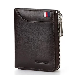 VANNANBA Mens Genuine Leather Zipper Wallet RFID Blocking Bifold Zip Around Wallets Multi Credit Card Holder with Coin Pocket & Bill Compartment, Dark Brown, Retro