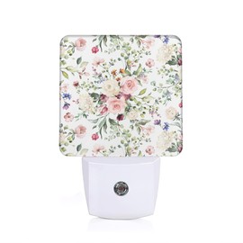 Spring Flower Night Light,Pink Rose Eucalyptus Leave Night Lights Plug into Wall with Dusk to Dawn Light Sensors Nightlights for Bedroom Bathroom Hallway Kitchen Gifts Ideal for Girls Women