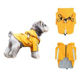 HDKUW Small Dog Harness Raincoat, Hooded Waterproof Rain Jacket with Harness, Adjustable Reflective Coat for Puppy Small Dog Boy Girl Yellow XS
