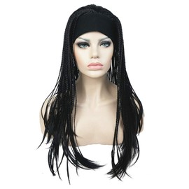 Aimole Long Braided Wigs Crochet Hair Fully Hand Tied Twist Braided With Headband Half Wig(1-Black)