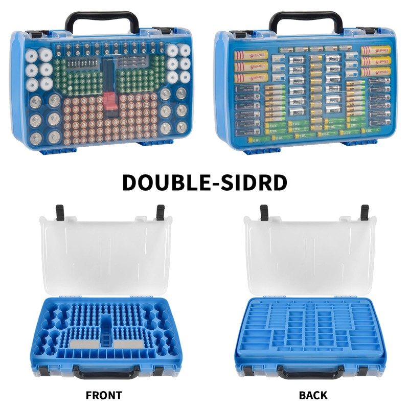 Battery Storage Organizer Case Holder Box with Tester, Double-Sided Batteries