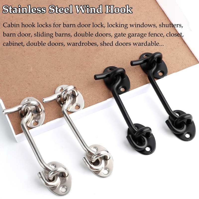 ZiYuya Hook and Eye Latch, Stainless Steel Gate Hook Cabin